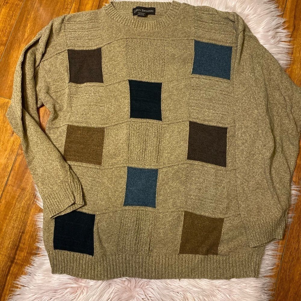 NWOT Mens large tan checkered Liberty Sweaters pullover knit sweatshirt